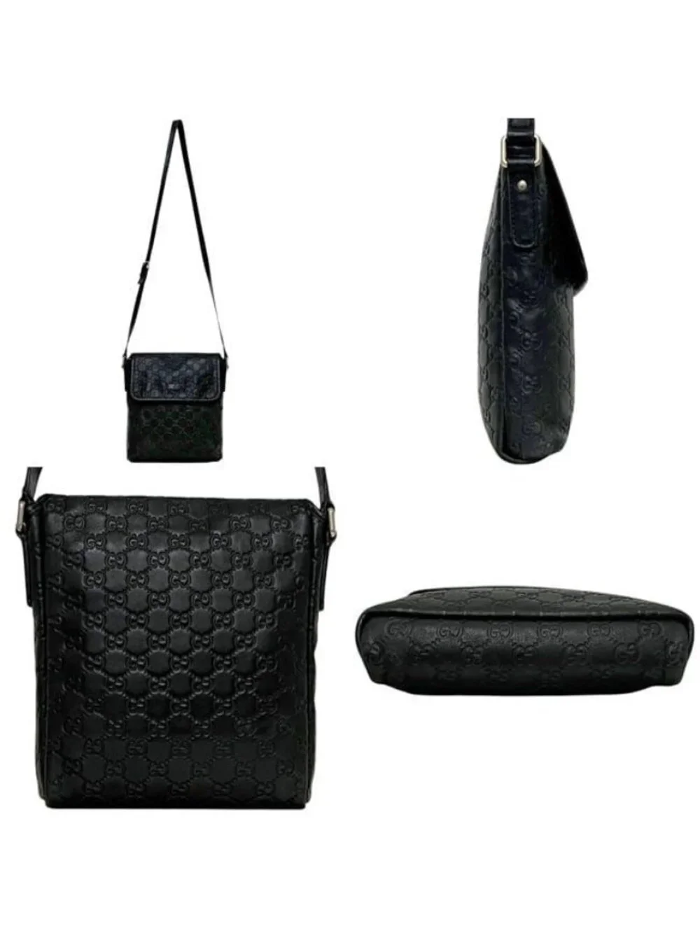 Gucci Shoulder Bag Guccissima Line Leather Black